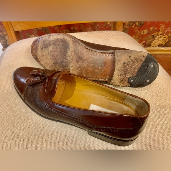 Men’s Mezlan Havana brown leather cap toe tassel loafer dress shoes Sz 9B - Picture 7 of 7